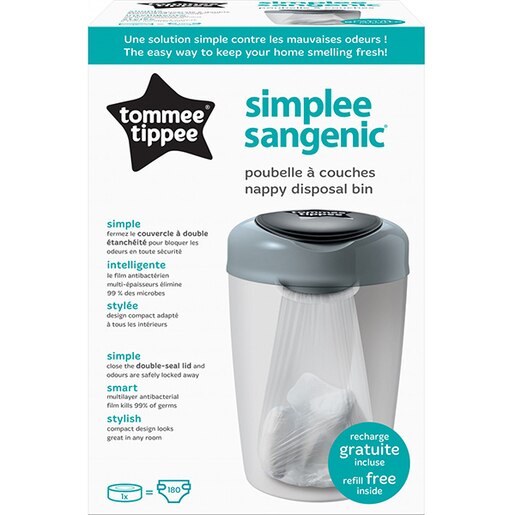 Cos pentru scutece TOMMEE TIPPEE Sangenic Simplee, 18 scutece, gri Cos pentru scutece TOMMEE TIPPEE Sangenic Simplee, 18 scutece, gri