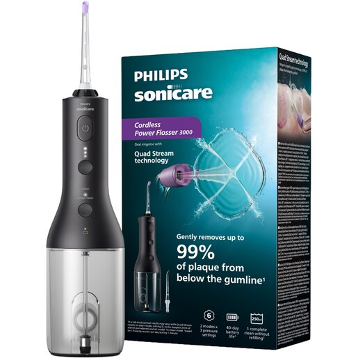Irigator bucal PHILIPS Sonicare Cordless Power Flosser 3000 HX3826/33, 2 capete, negru Irigator bucal PHILIPS Sonicare Cordless Power Flosser 3000 HX3826/33, 2 capete, negru