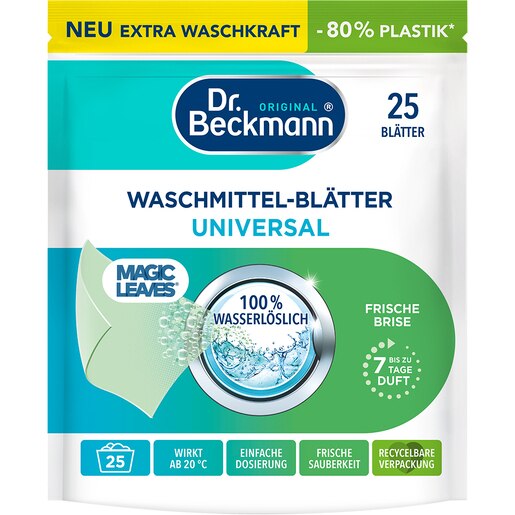 Detergent servetele DR BECKMANN Magic Leaves, Universale, 25 spalari Detergent servetele DR BECKMANN Magic Leaves, Universale, 25 spalari