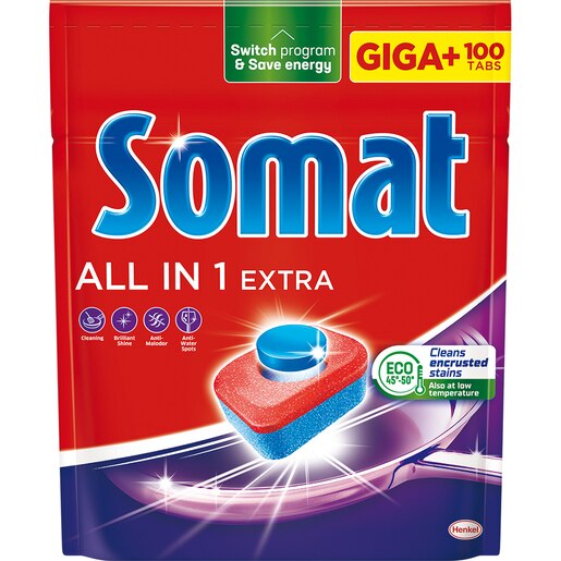 Detergent pentru masina de spalat vase SOMAT All In One Extra, 100 tablete Detergent pentru masina de spalat vase SOMAT All In One Extra, 100 tablete