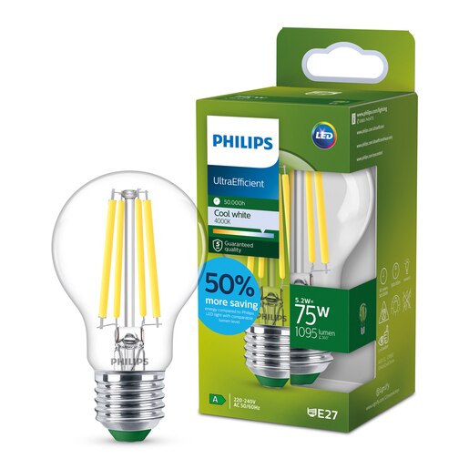 Bec LED filament PHILIPS, A60, E27, 5.2W, 4000K, 1095lm, lumina neutra Bec LED filament PHILIPS, A60, E27, 5.2W, 4000K, 1095lm, lumina neutra
