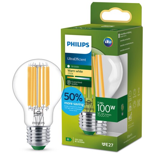 Bec LED filament PHILIPS, A60, E27, 7.3W, 2700K, 1535lm, lumina calda Bec LED filament PHILIPS, A60, E27, 7.3W, 2700K, 1535lm, lumina calda