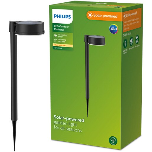 Lampa solara rotunda Philips Vynce, 1.5W, 200lm, IP44, plastic, negru Lampa solara rotunda Philips Vynce, 1.5W, 200lm, IP44, plastic, negru