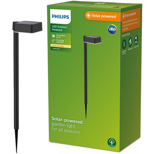 Lampa solara patrata Philips Vynce, 1.5W, 200lm, IP44, plastic, negru Lampa solara patrata Philips Vynce, 1.5W, 200lm, IP44, plastic, negru