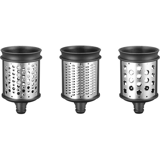 Set 3 cilindri pentru feliat maruntit KITCHENAID 5KSMEMVSC, 3 conuri, argintiu-negru Set 3 cilindri pentru feliat maruntit KITCHENAID 5KSMEMVSC, 3 conuri, argintiu-negru