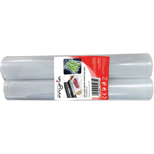 Set 2 role pungi pentru vidat MYRIA MY4468, 28x30 cm, transparent Set 2 role pungi pentru vidat MYRIA MY4468, 28x30 cm, transparent