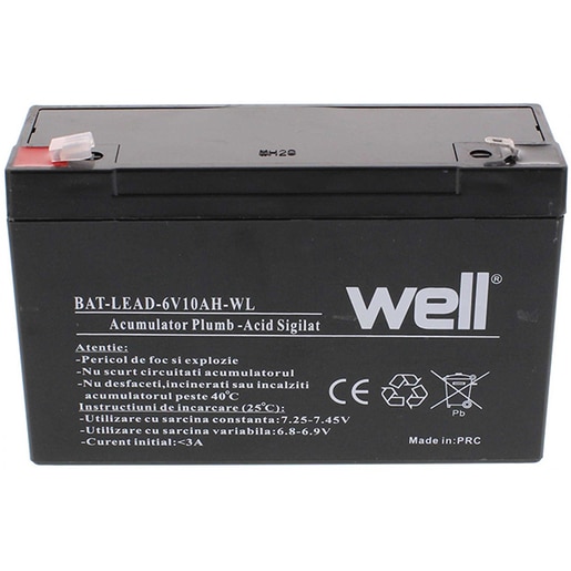 Acumulator plumb acid WELL BAT-LEAD-6V10AH-WL, 6V, 10 Ah Acumulator plumb acid WELL BAT-LEAD-6V10AH-WL, 6V, 10 Ah