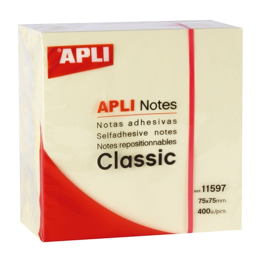 Cub notite adezive APLI, 400 file, 75 x 75mm, galben Cub notite adezive APLI, 400 file, 75 x 75mm, galben