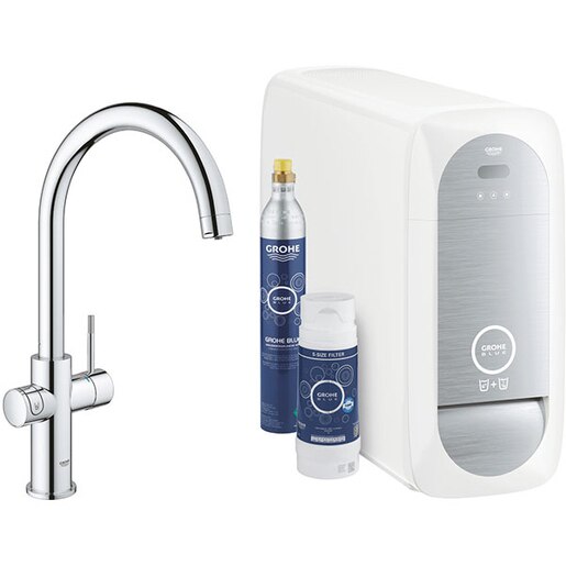 Baterie bucatarie cu unitate de racire si filtru GROHE Blue Home 31455001, metal, argintiu Baterie bucatarie cu unitate de racire si filtru GROHE Blue Home 31455001, metal, argintiu