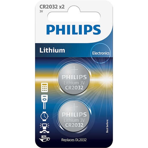 Baterii litiu PHILIPS CR2032P2/01B, 2 bucati Baterii litiu PHILIPS CR2032P2/01B, 2 bucati