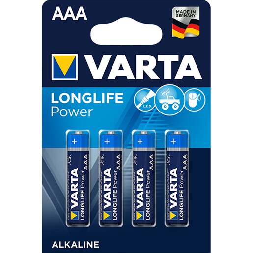 Baterii alcaline AAA VARTA Longlife Power, 4 bucati Baterii alcaline AAA VARTA Longlife Power, 4 bucati
