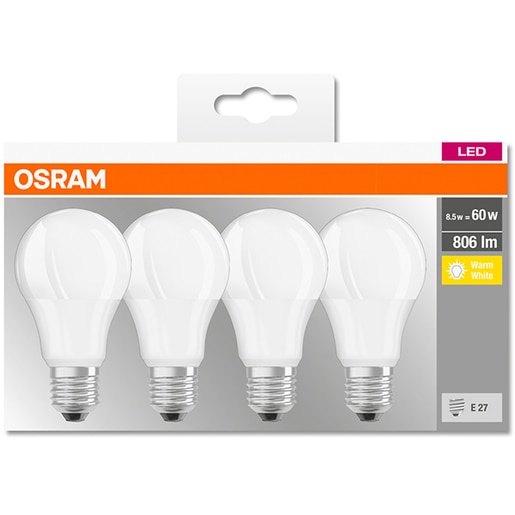 Set 4 becuri LED OSRAM 4058075819450, E27, 8.5W, lumina calda Set 4 becuri LED OSRAM 4058075819450, E27, 8.5W, lumina calda