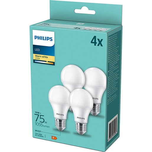 Set 4 becuri LED PHILIPS 8718699694982, E27, 10W, 1055lm, lumina calda Set 4 becuri LED PHILIPS 8718699694982, E27, 10W, 1055lm, lumina calda