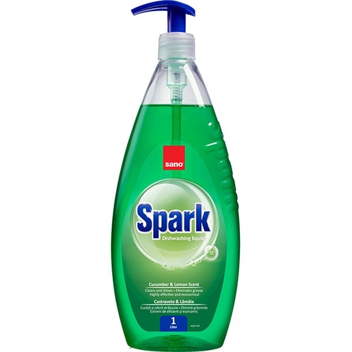 Detergent de vase SANO Spark, Castravete, 1 l Detergent de vase SANO Spark, Castravete, 1 l