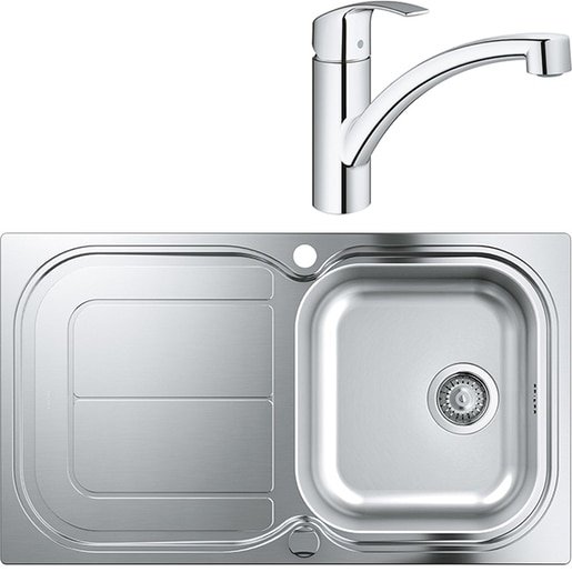 Pachet chiuveta GROHE K300 31563SD0, 1 cuva, picurator reversibil, inox satinat + baterie Eurosmart 33281002 Pachet chiuveta GROHE K300 31563SD0, 1 cuva, picurator reversibil, inox satinat + baterie Eurosmart 33281002