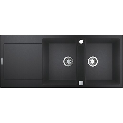 Chiuveta bucatarie GROHE K500 31647AP0, 2 cuve, picurator reversibil, compozit quartz, negru Chiuveta bucatarie GROHE K500 31647AP0, 2 cuve, picurator reversibil, compozit quartz, negru