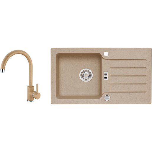 Pachet chiuveta ALVEUS Niagara 30 G55, 1 cuva, picurator reversibil, compozit granit + baterie Kati G55, bej Pachet chiuveta ALVEUS Niagara 30 G55, 1 cuva, picurator reversibil, compozit granit + baterie Kati G55, bej
