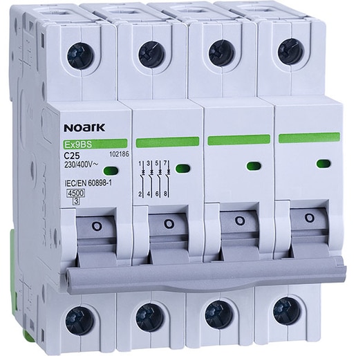 Siguranta automata modulara NOARK 102186, 3P + N, 25A, curba C Siguranta automata modulara NOARK 102186, 3P + N, 25A, curba C