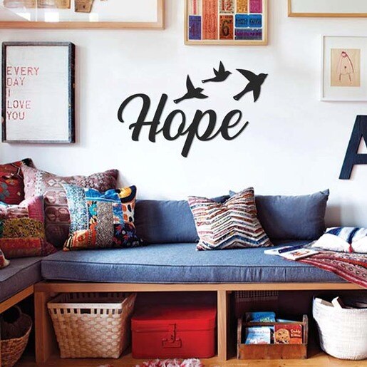 Decoratiune perete Hope, 51 x 25 cm, metal, negru Decoratiune perete Hope, 51 x 25 cm, metal, negru