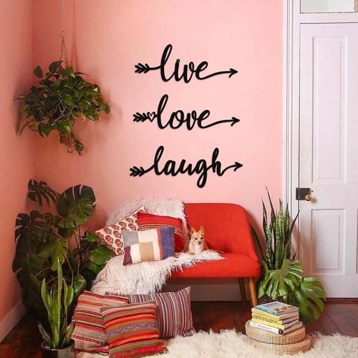 Decoratiune perete Live Love Laugh, 55 x 20 cm, metal, negru Decoratiune perete Live Love Laugh, 55 x 20 cm, metal, negru