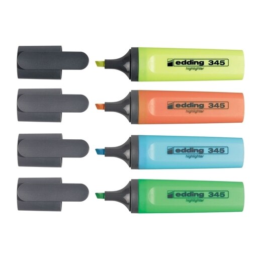 Textmarker EDDING 345, 2-5 mm, 4 culori (galben, roz, albastru, verde) Textmarker EDDING 345, 2-5 mm, 4 culori (galben, roz, albastru, verde)