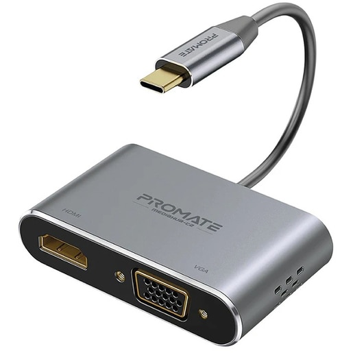 Adaptor USB-C - HDMI - VGA PROMATE MediaHub-C2, gri Adaptor USB-C - HDMI - VGA PROMATE MediaHub-C2, gri