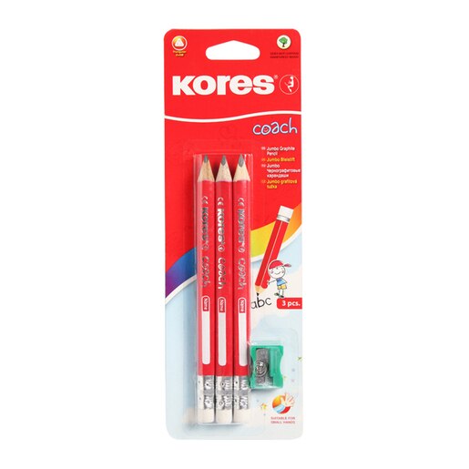 Set 3 creioane grafit KORES Coach + Ascutitoare, rosu Set 3 creioane grafit KORES Coach + Ascutitoare, rosu