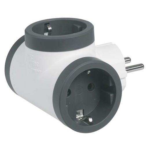 Adaptor priza LEGRAND L694520, 3 prize, alb-gri inchis Adaptor priza LEGRAND L694520, 3 prize, alb-gri inchis