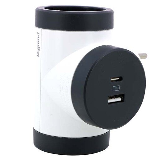 Adaptor priza LEGRAND L694522, 2 prize, 2 x USB, alb-gri inchis Adaptor priza LEGRAND L694522, 2 prize, 2 x USB, alb-gri inchis