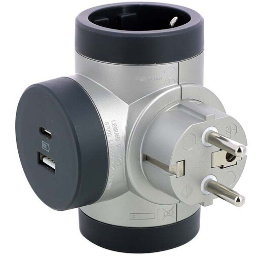 Adaptor priza LEGRAND L694524, 2 prize, 2 x USB, gri inchis Adaptor priza LEGRAND L694524, 2 prize, 2 x USB, gri inchis