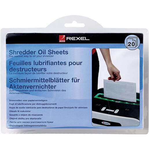 Coli impregnate cu ulei pentru distrugatoare documente REXEL, 20 buc/set Coli impregnate cu ulei pentru distrugatoare documente REXEL, 20 buc/set