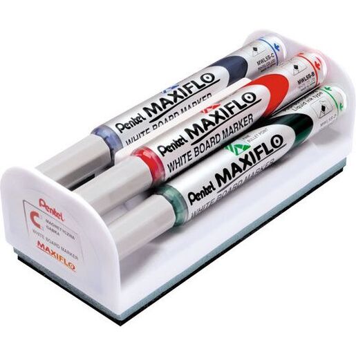 Set 4 markere asortate + burete magnetic PENTEL Maxiflo Set 4 markere asortate + burete magnetic PENTEL Maxiflo