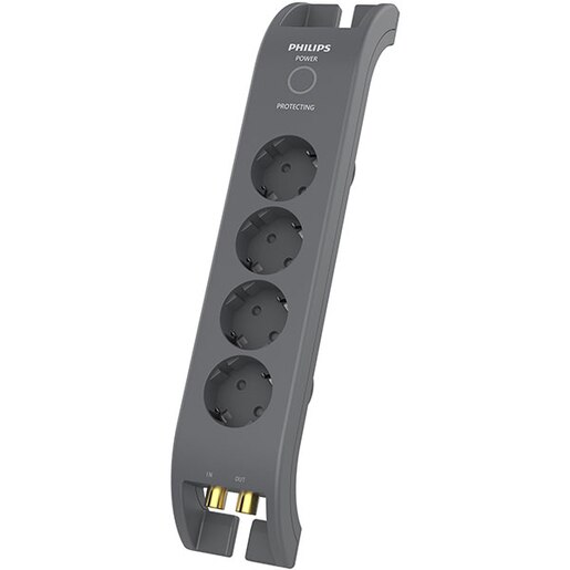 Prelungitor cu protectie PHILIPS SPN5144A/58 4 prize, 2m, negru Prelungitor cu protectie PHILIPS SPN5144A/58 4 prize, 2m, negru