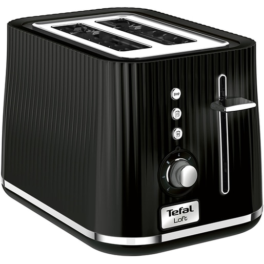 Prajitor de paine TEFAL Loft TT761838, 2 felii, 850W, negru-argintiu Prajitor de paine TEFAL Loft TT761838, 2 felii, 850W, negru-argintiu