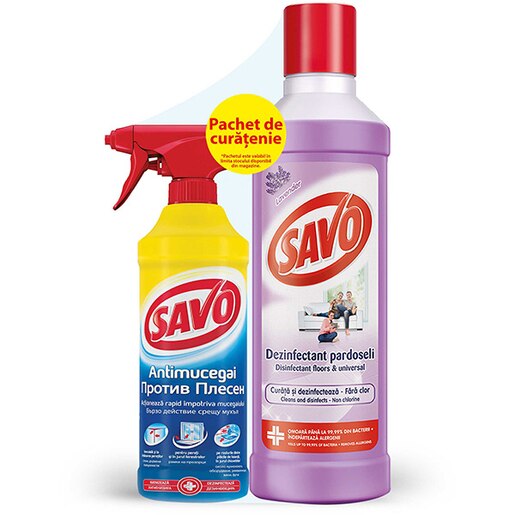 Pachet dezinfectant padoseli SAVO Lavanda 1l + Antimucegai Universal 500 ml Pachet dezinfectant padoseli SAVO Lavanda 1l + Antimucegai Universal 500 ml