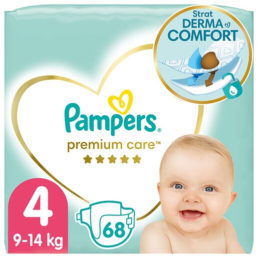 Scutece PAMPERS Premium Care nr 4, Unisex, 9-14 kg, 68 buc Scutece PAMPERS Premium Care nr 4, Unisex, 9-14 kg, 68 buc