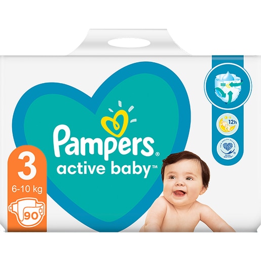 Scutece PAMPERS Active Baby Giant Pack nr 3, Unisex, 6-10 kg, 90 buc Scutece PAMPERS Active Baby Giant Pack nr 3, Unisex, 6-10 kg, 90 buc