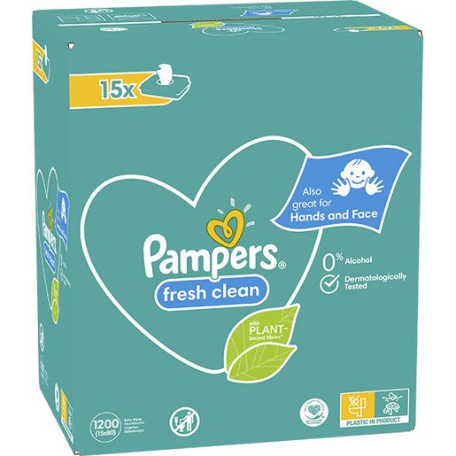 Servetele umede PAMPERS Fresh Clean, 15 pachete, 1200 buc Servetele umede PAMPERS Fresh Clean, 15 pachete, 1200 buc