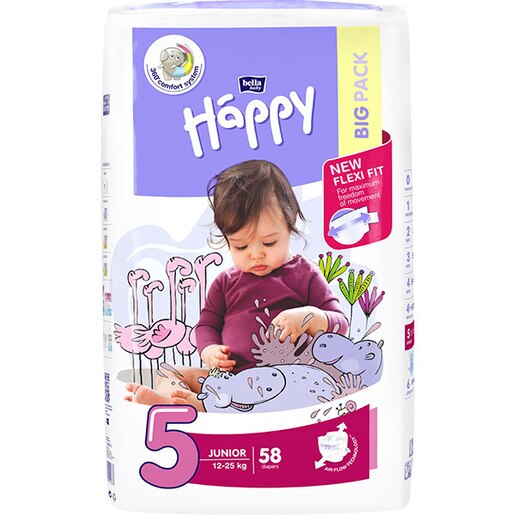 Scutece HAPPY Junior nr 5, Unisex, 12-25 kg, 58 buc Scutece HAPPY Junior nr 5, Unisex, 12-25 kg, 58 buc