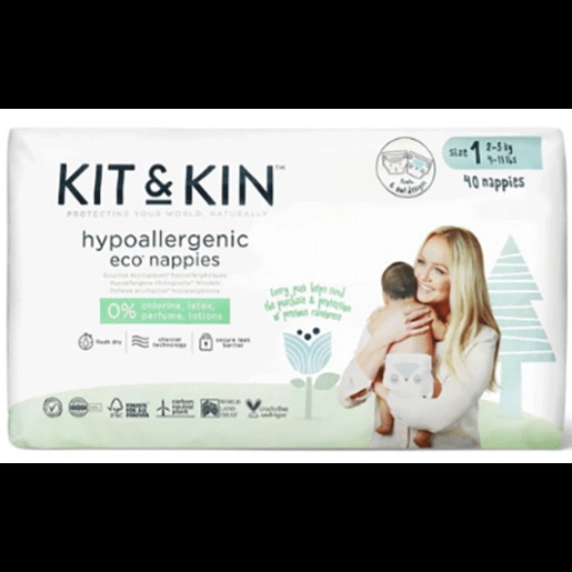 Scutece hipoalergenice KIT&KIN Eco nr 1, Unisex, 2-5 kg, 40 buc Scutece hipoalergenice KIT&KIN Eco nr 1, Unisex, 2-5 kg, 40 buc
