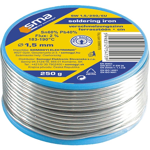 Cositor cu sacaz SMA SW 1,5/250, 1.5mm, 250g Cositor cu sacaz SMA SW 1,5/250, 1.5mm, 250g
