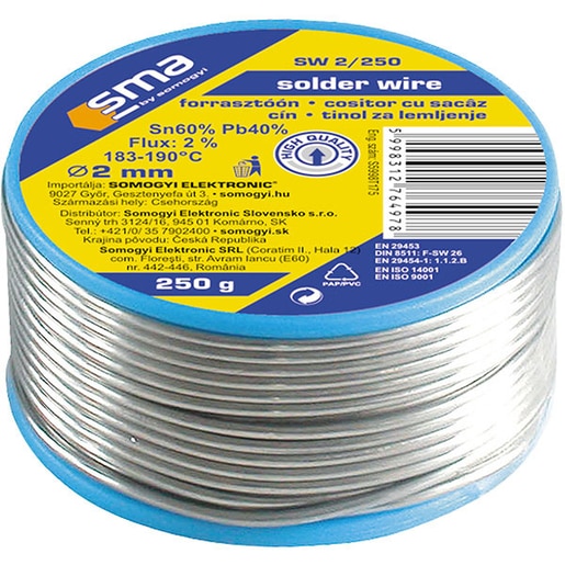 Cositor cu sacaz SMA SW 2/250, 2mm, 250g Cositor cu sacaz SMA SW 2/250, 2mm, 250g