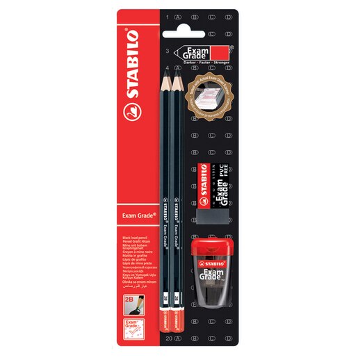 Set 4 creioane grafit STABILO Exam Grade + radiera si ascutitoare, negru Set 4 creioane grafit STABILO Exam Grade + radiera si ascutitoare, negru
