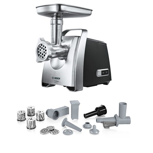 Masina de tocat carne BOSCH ProPower MFW68660, 4.3kg/min, 2200W, accesoriu carnati/suc de rosii/kebbe, argintiu-negru Masina de tocat carne BOSCH ProPower MFW68660, 4.3kg/min, 2200W, accesoriu carnati/suc de rosii/kebbe, argintiu-negru