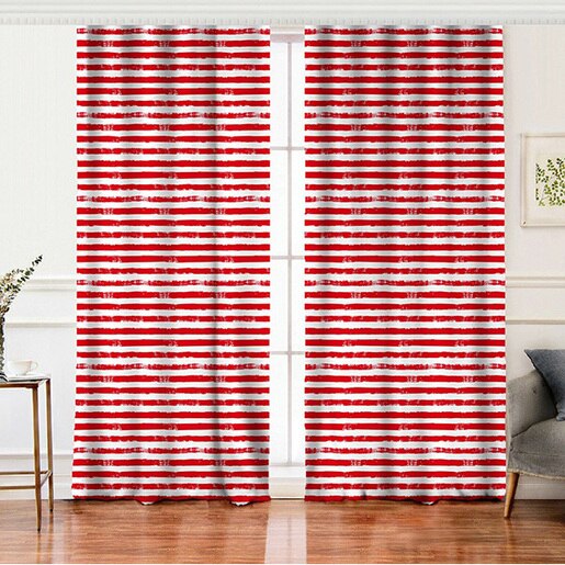Set 2 draperii Mila Home, rejansa, 140 x 260 cm, semiopac, rosu-alb Set 2 draperii Mila Home, rejansa, 140 x 260 cm, semiopac, rosu-alb