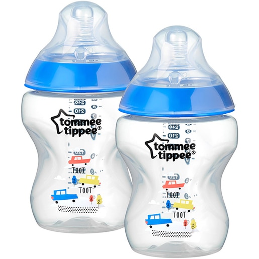 Set biberoane TOMMEE TIPPEE: 2 biberoane 260ml, flux lent, 0 luni +, albastru - transparent Set biberoane TOMMEE TIPPEE: 2 biberoane 260ml, flux lent, 0 luni +, albastru - transparent