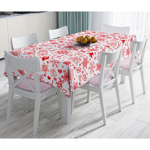 Fata de masa Decor 6 Craciun, poliester + bumbac, 140 x 180 cm, alb-rosu Fata de masa Decor 6 Craciun, poliester + bumbac, 140 x 180 cm, alb-rosu