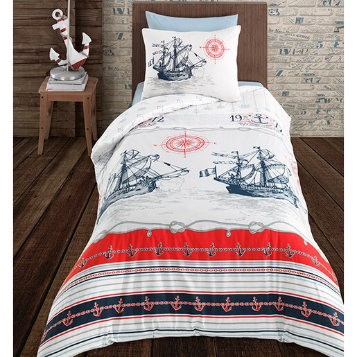 Lenjerie de pat copii Boat, 1 persoana, 100% bumbac, 160 x 220, 3 piese Lenjerie de pat copii Boat, 1 persoana, 100% bumbac, 160 x 220, 3 piese