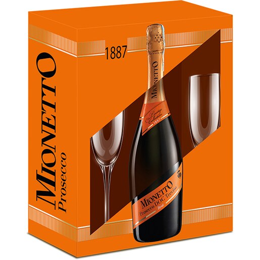 Set Vin spumant Prosecco alb Mionetto Prosecco D.O.C. Orange, 0.75L + 2 pahare Set Vin spumant Prosecco alb Mionetto Prosecco D.O.C. Orange, 0.75L + 2 pahare