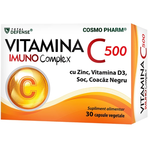 Supliment Vitamina C 500 mg Imuno Complex cu Zinc si Vitamina D3, 30 capsule, COSMO PHARM Supliment Vitamina C 500 mg Imuno Complex cu Zinc si Vitamina D3, 30 capsule, COSMO PHARM